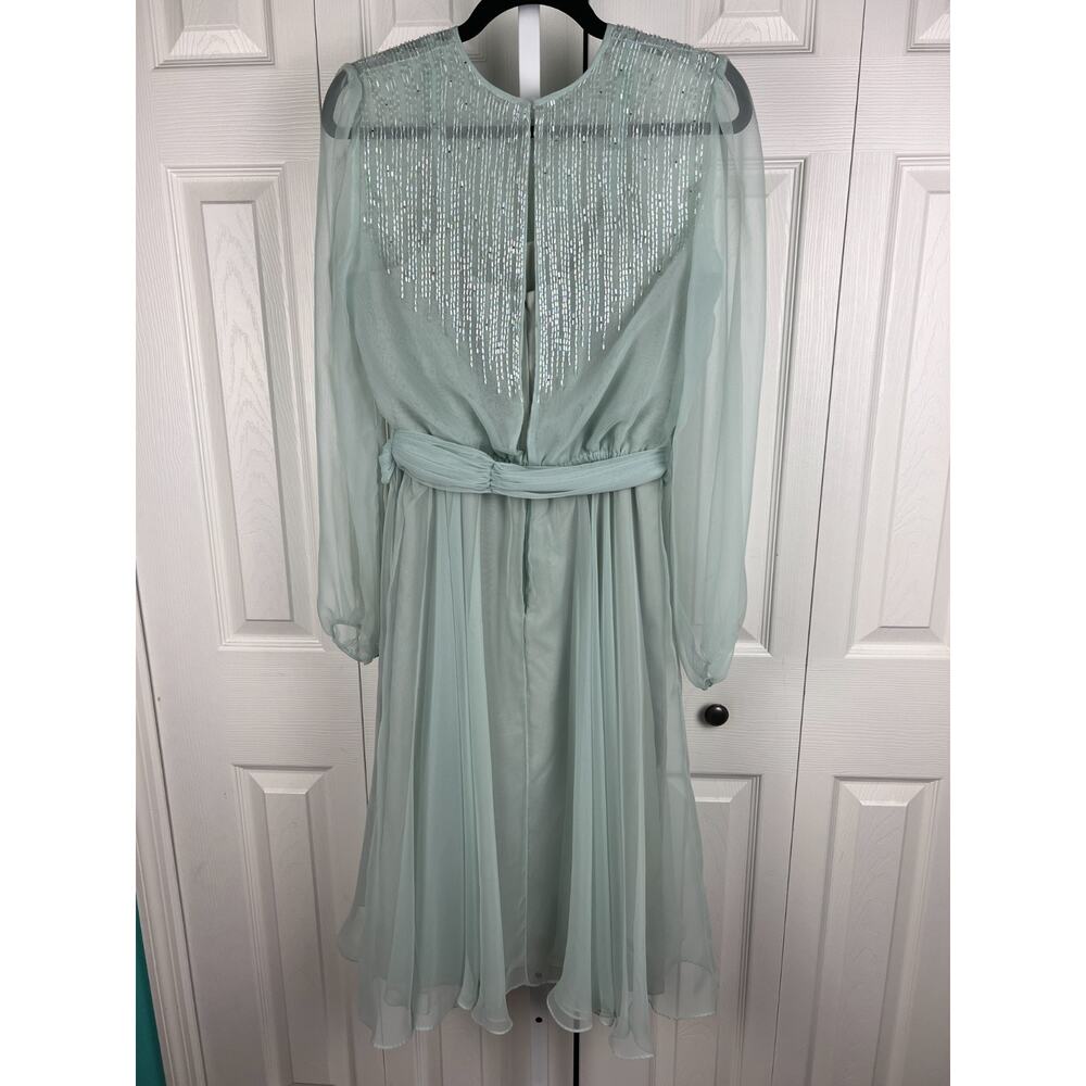 Vintage 70s Chiffon Beaded Maxi Dress Size‎ 4 Gray Green Ethereal - Picture 11 of 11
